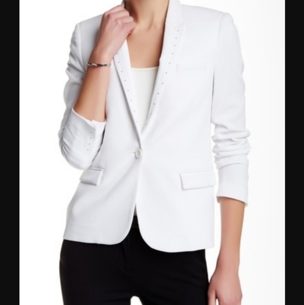 The Kooples Paris Studded detail White Blazer 36 SLIM Dressy Goth Tuxedo Office